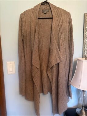 Barefoot Dreams Cozy Taupe Draped Open-Front Cardigan